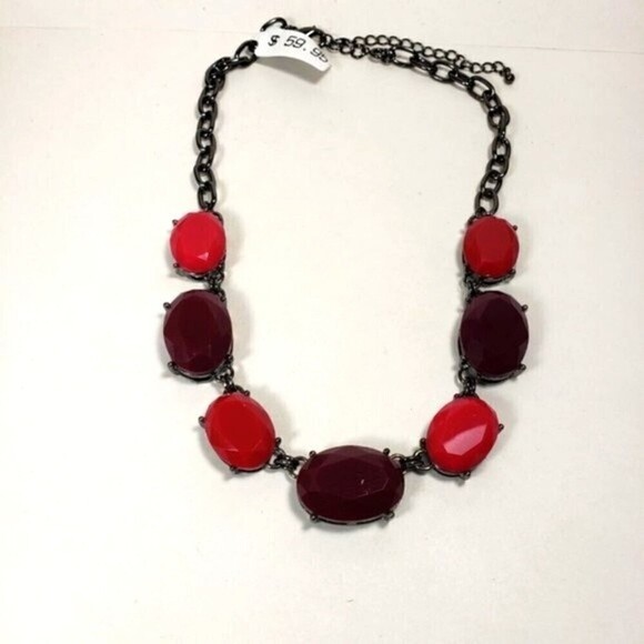 Black Chain - Colorful Plastic Stone Bold Statement Necklace - Women's Jewelry - Picture 3 of 9